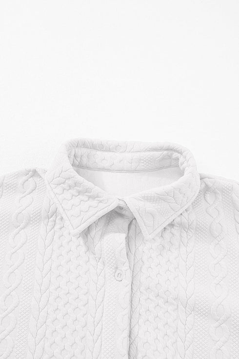 Cable Texture Button Front Puff Sleeve Shacket